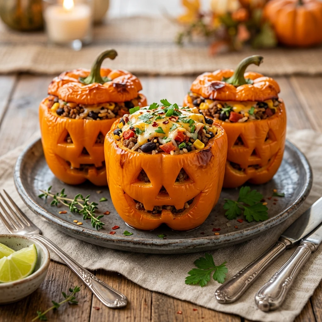 Jack O Lantern Stuffed Peppers