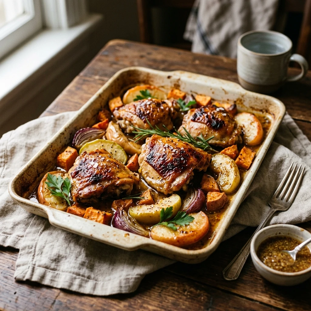 Maple Dijon Sheet Pan Chicken And Apples