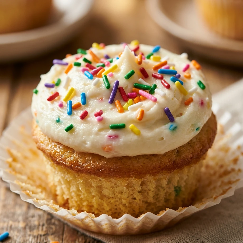 Moist Vanilla Cupcakes with Rainbow Sprinkles