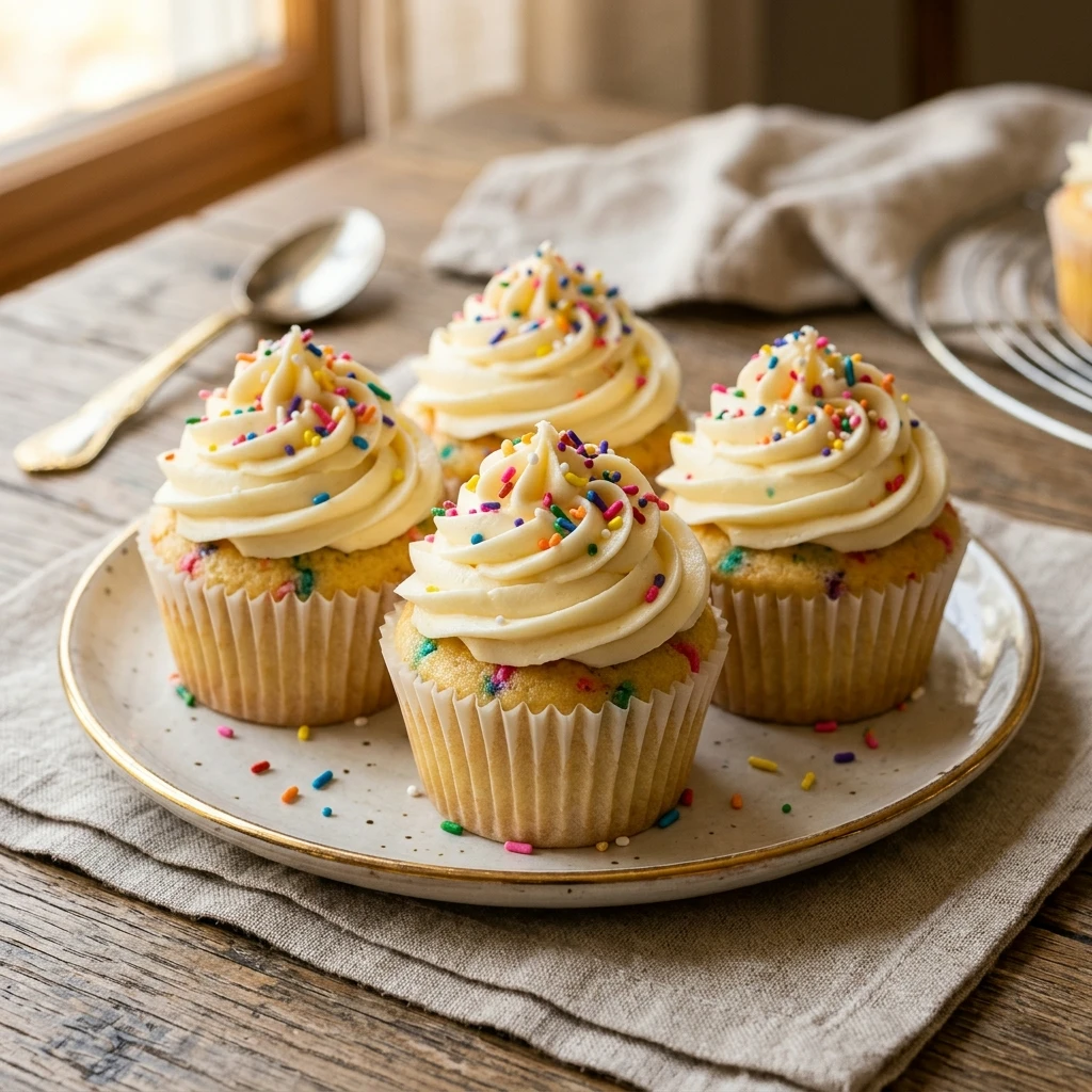 Moist Vanilla Cupcakes with Rainbow Sprinkles