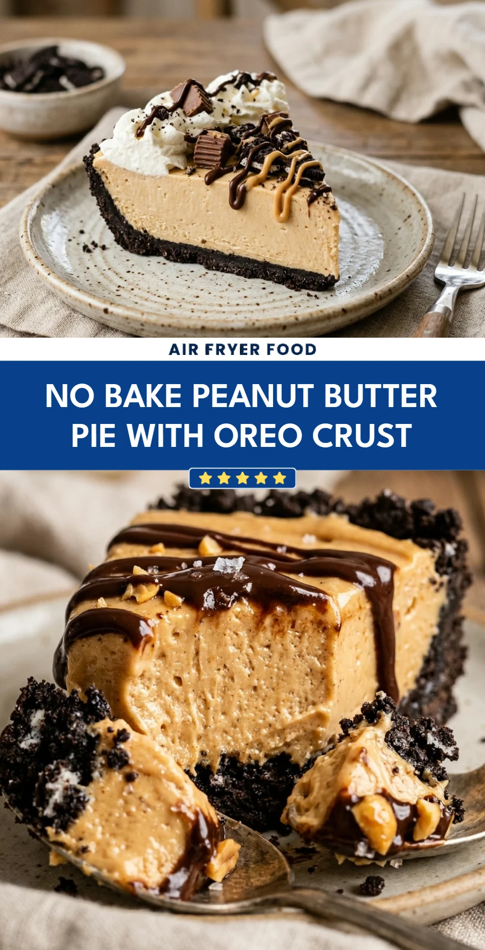 No Bake Peanut Butter Pie with Oreo Crust