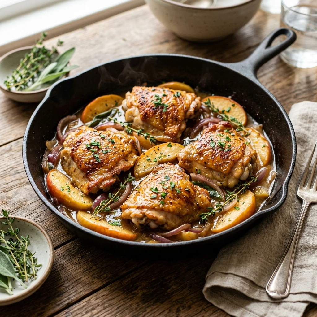 One Pot Apple Cider Chicken Thighs With Apples