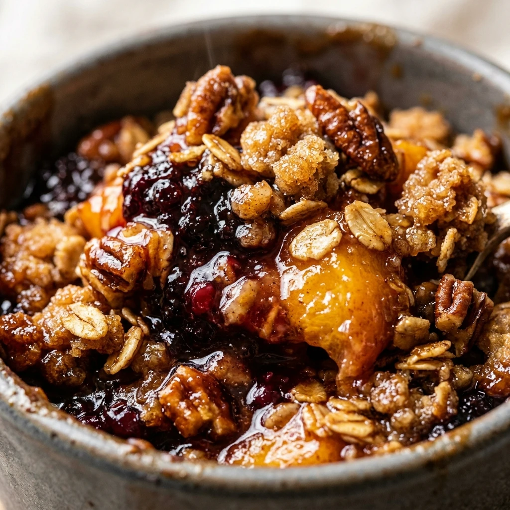 Peach Blackberry Crisp with Oat Pecan Topping