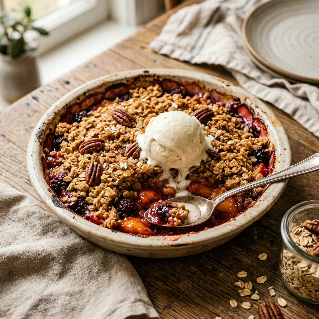 Peach Blackberry Crisp with Oat Pecan Topping
