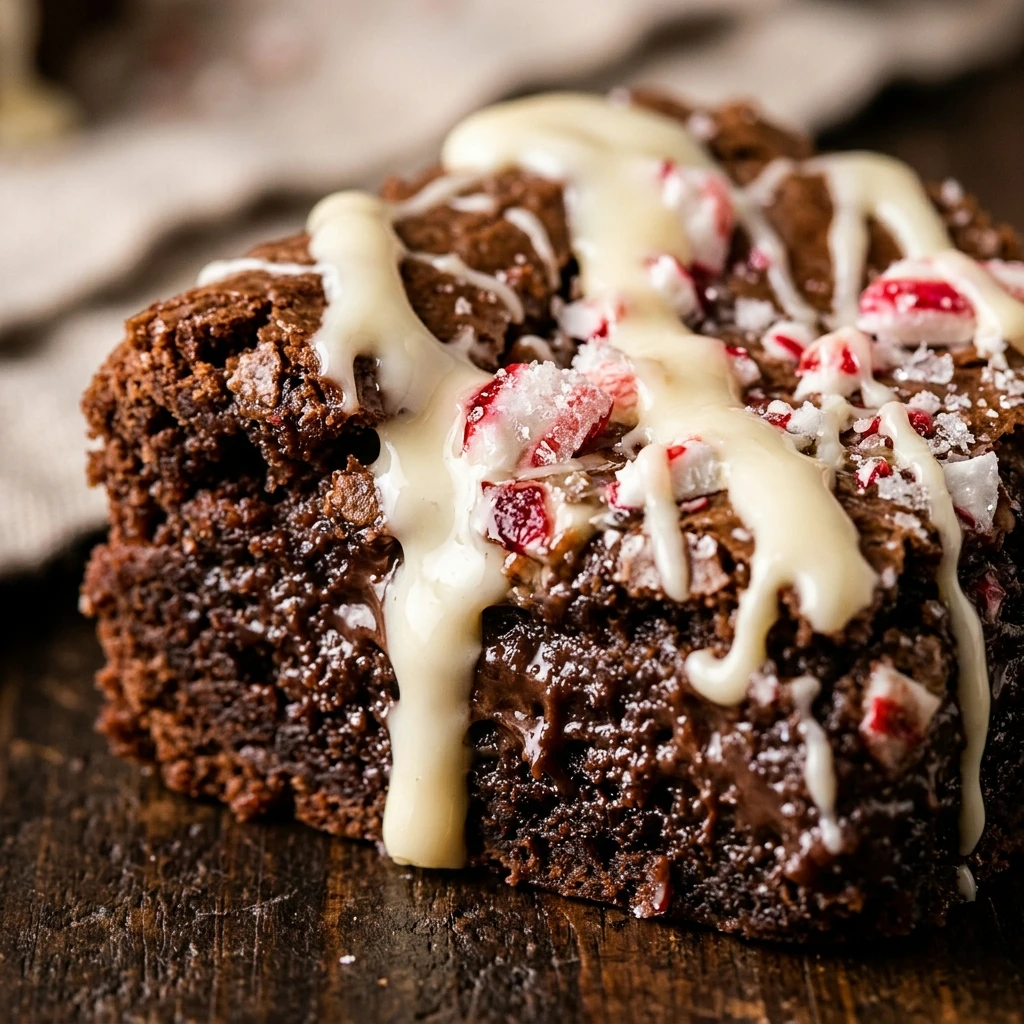 Peppermint Bark Brownies with White Chocolate Drizzle