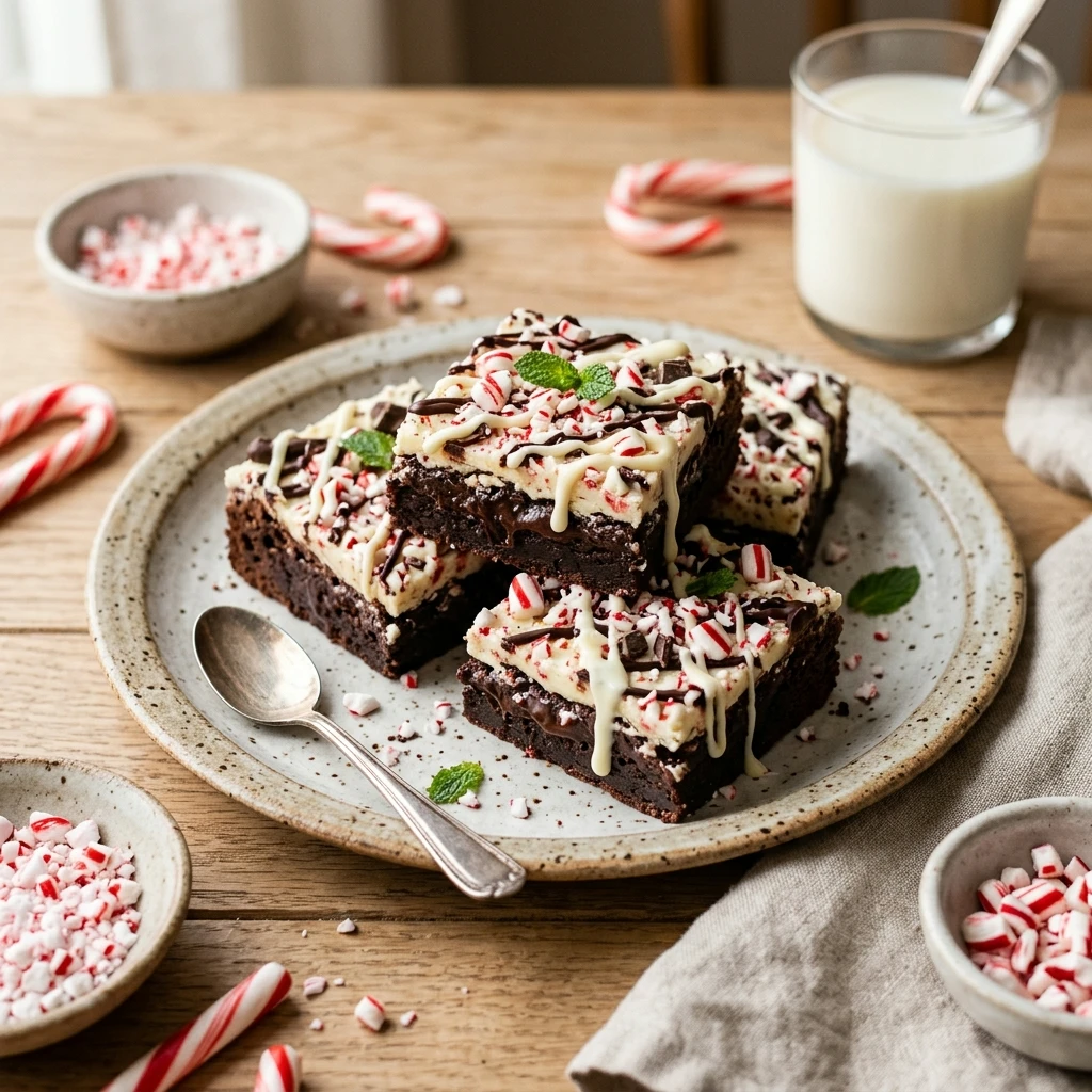 Peppermint Bark Brownies with White Chocolate Drizzle