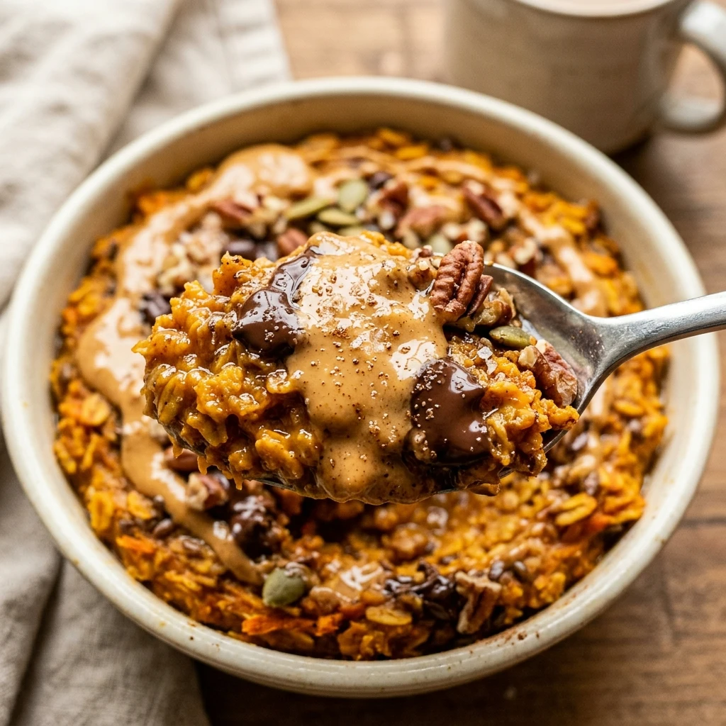 Pumpkin Baked Oats With Peanut Butter High Protein
