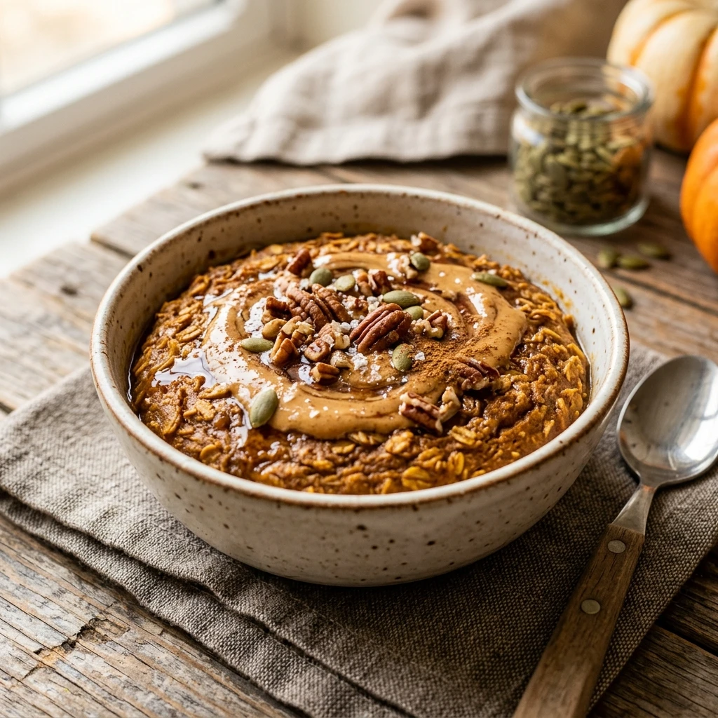 Pumpkin Baked Oats With Peanut Butter