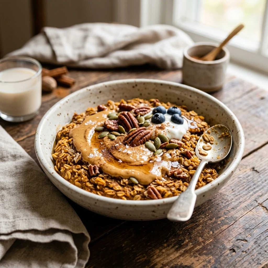 Pumpkin Baked Oats With Peanut Butter