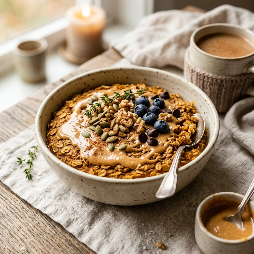 Pumpkin Baked Oats With Peanut Butter