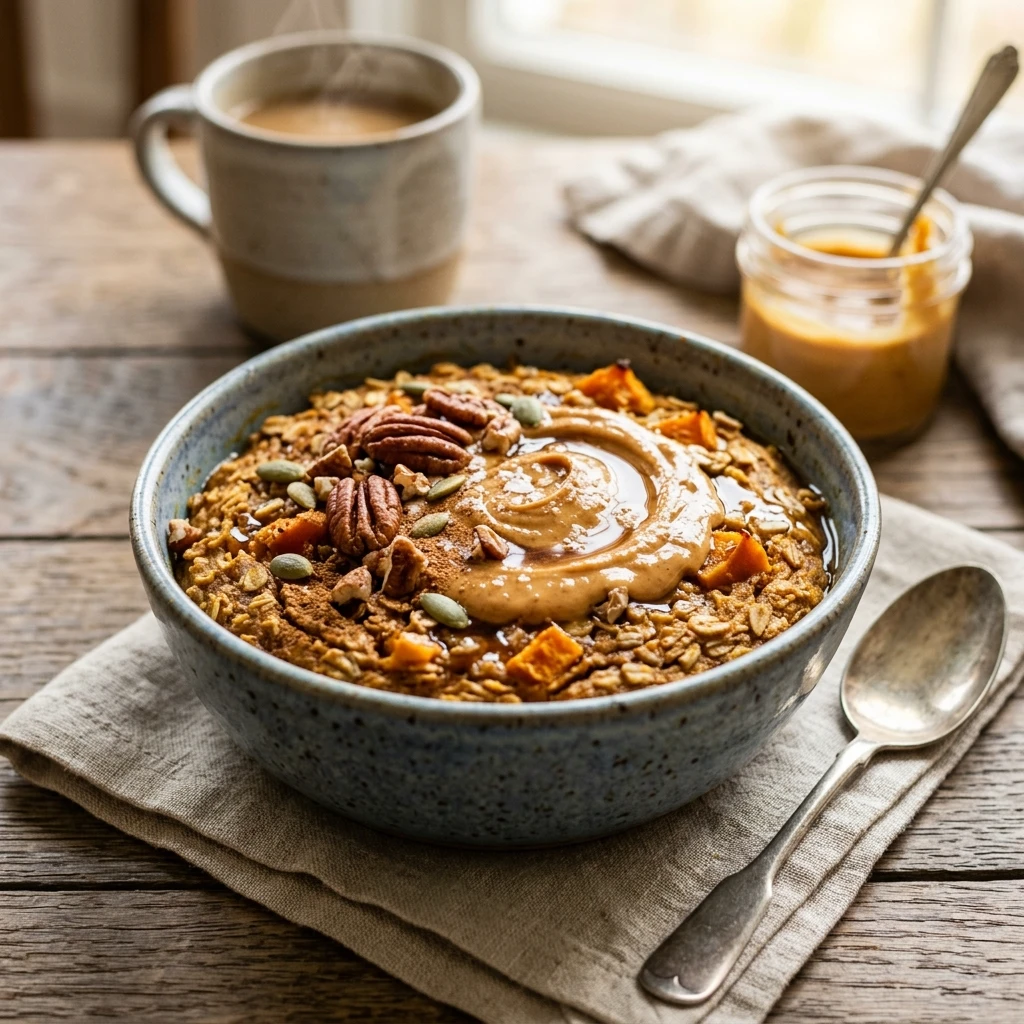 Pumpkin Baked Oats With Peanut Butter
