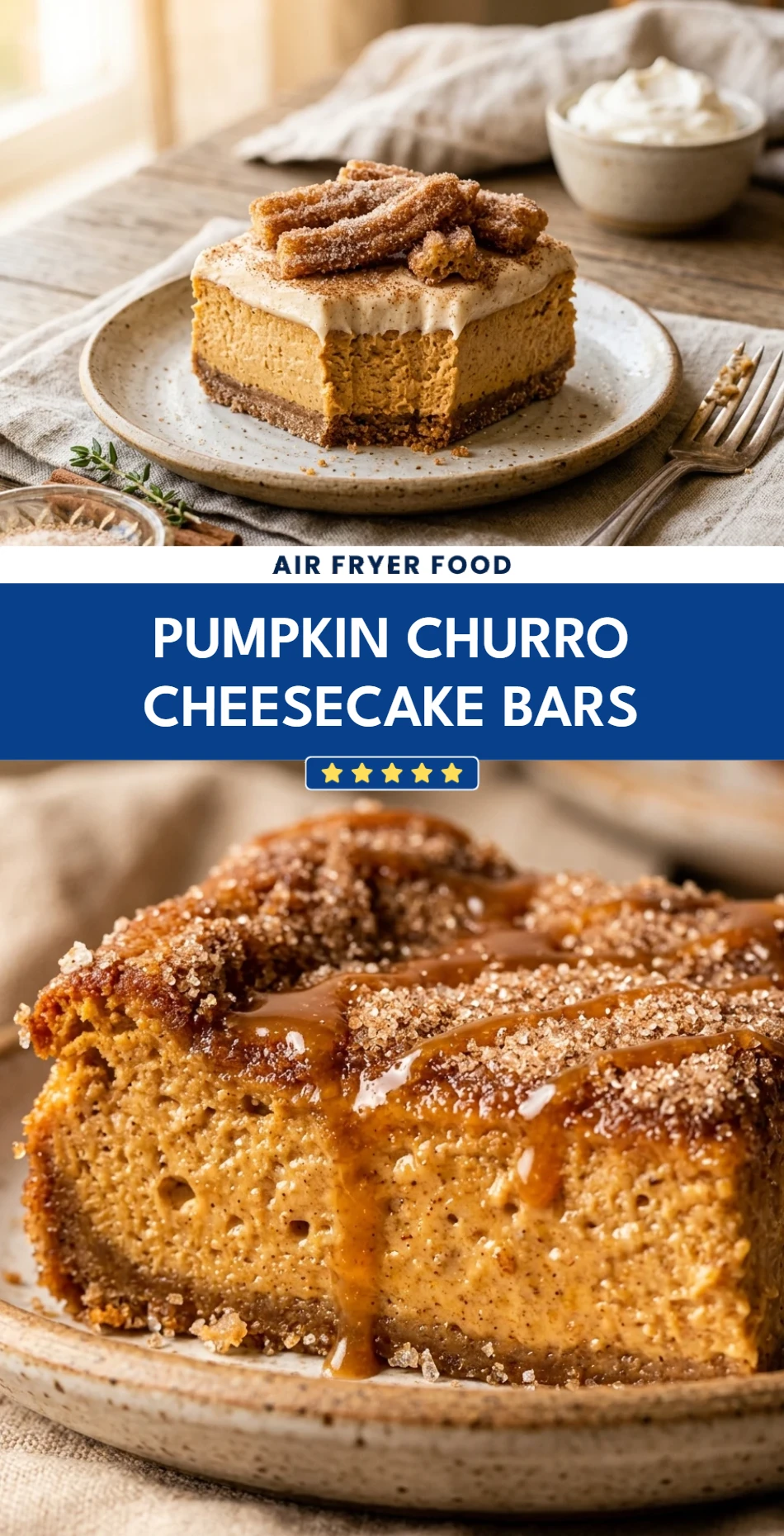 Pumpkin Churro Cheesecake Bars