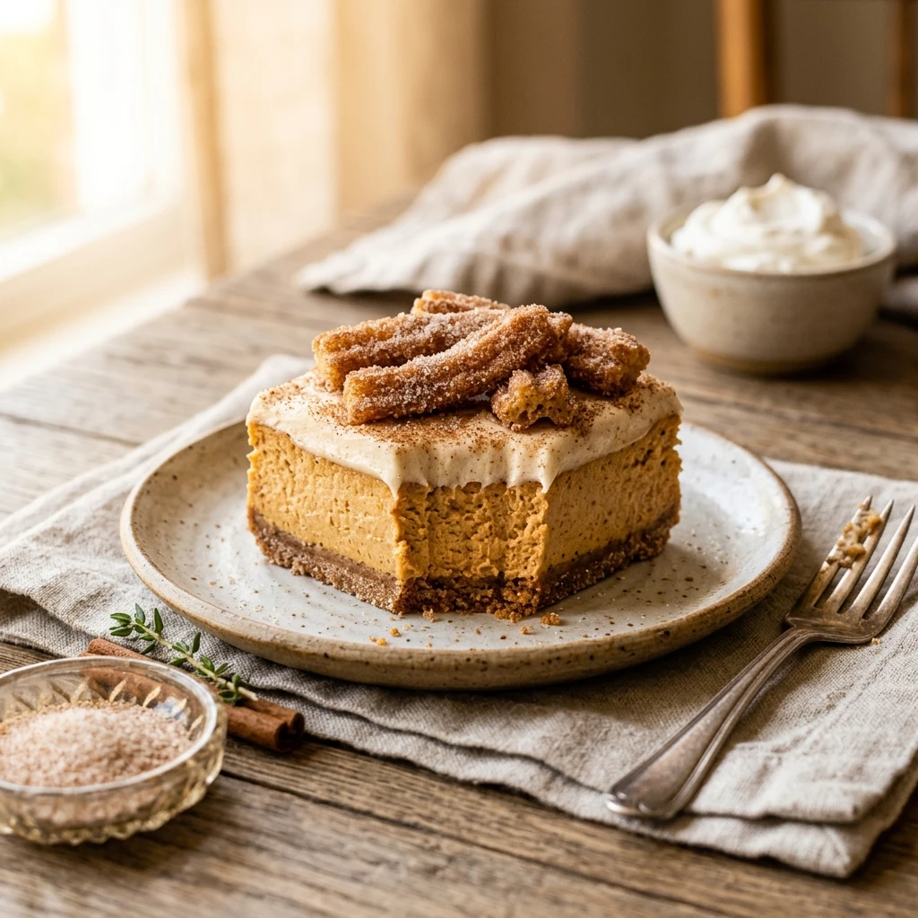 Pumpkin Churro Cheesecake Bars