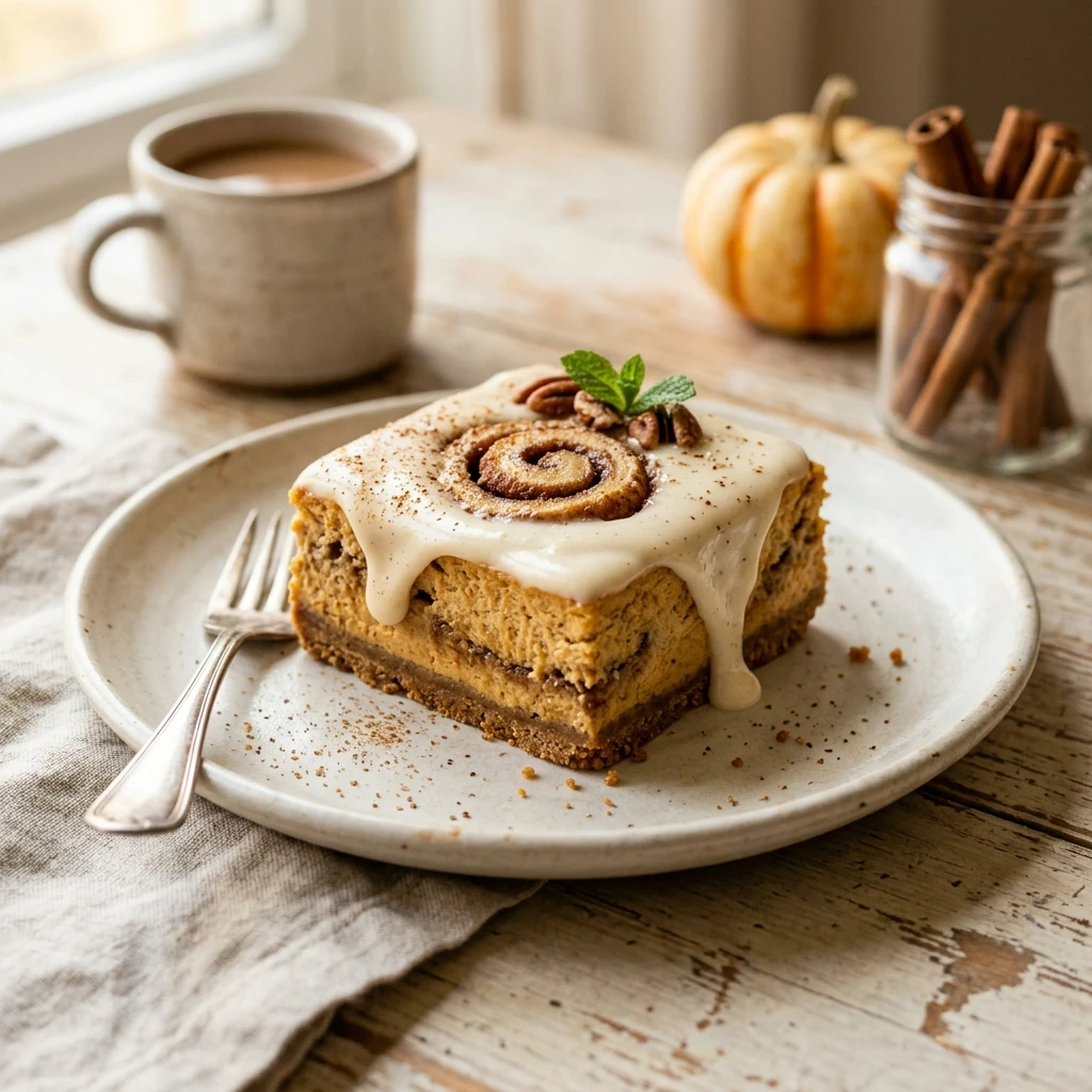 Pumpkin Cinnamon Roll Cheesecake Bars Recipe