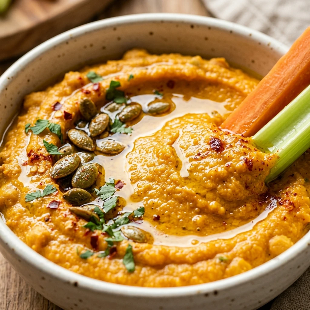 Pumpkin Hummus With Veggies High Protein Snack