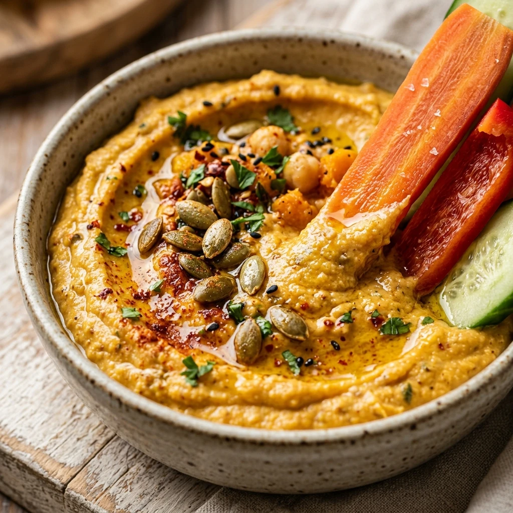 Pumpkin Hummus With Veggies High Protein Snack