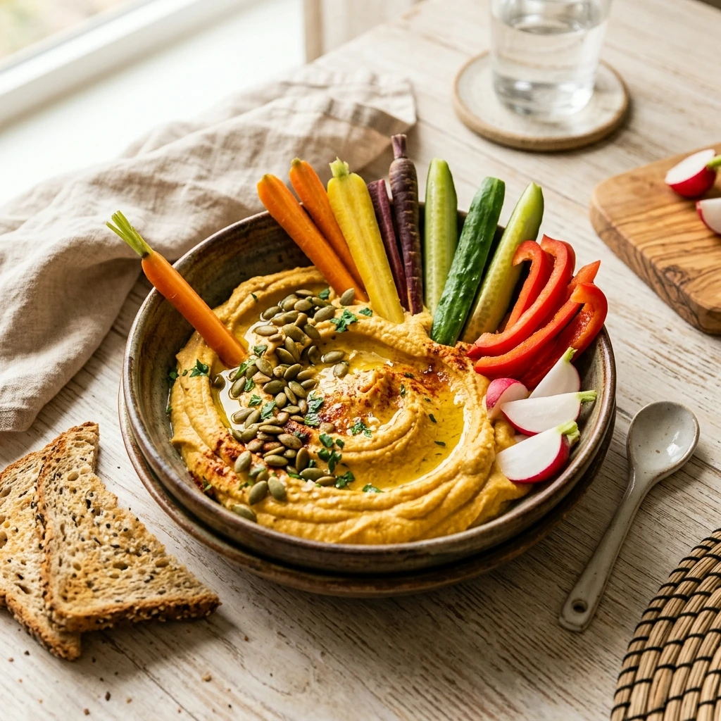 Pumpkin Hummus With Veggies High Protein Snack
