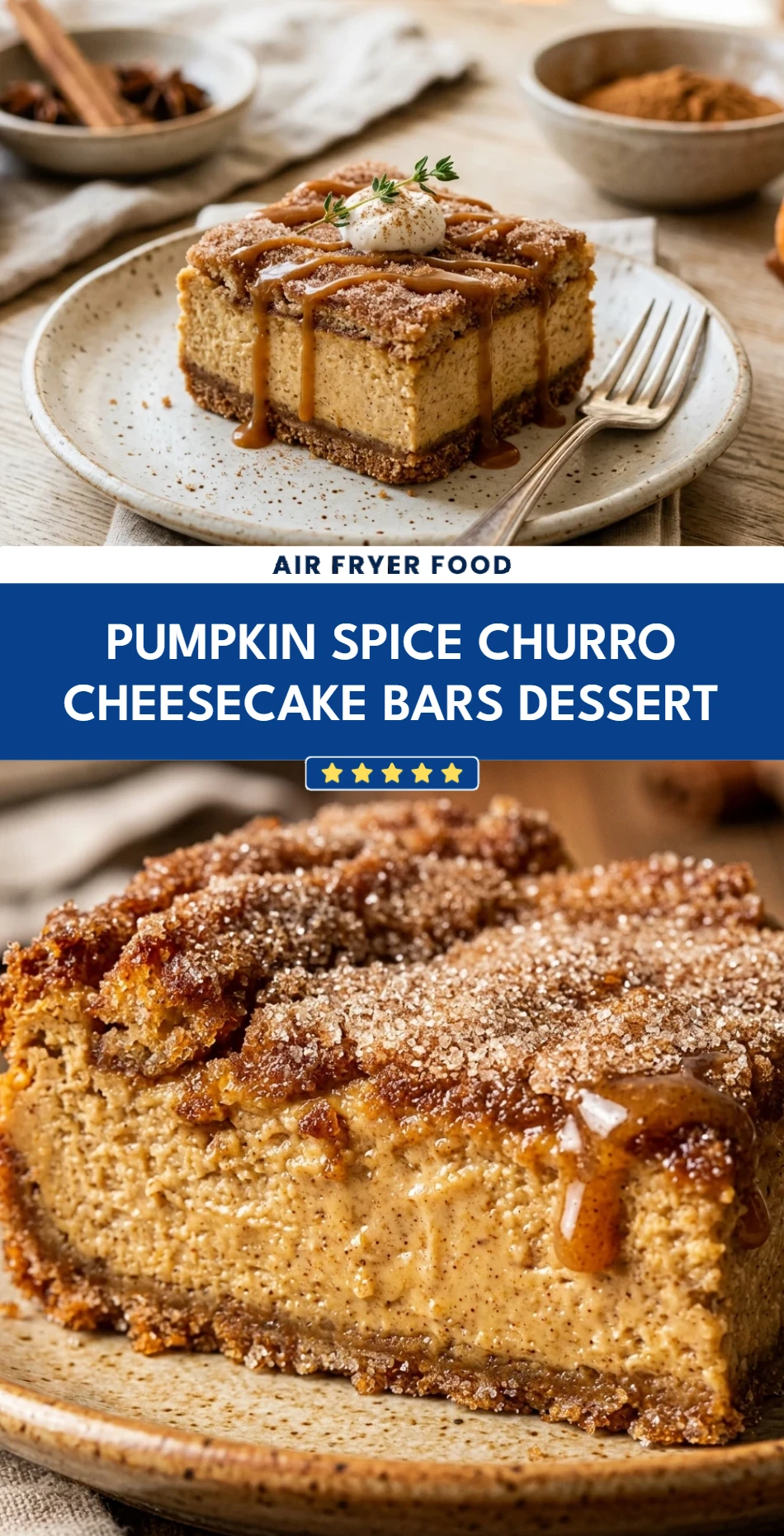 Pumpkin Spice Churro Cheesecake Bars Dessert