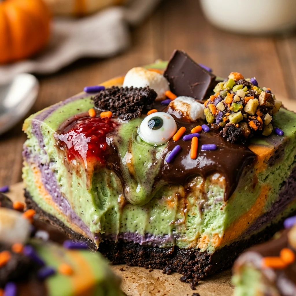Spooky Monster Mash Cheesecake Bars Recipe