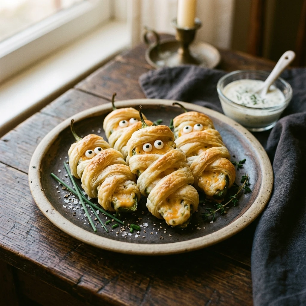 Spooky Mummy Jalapeno Poppers Halloween Snack