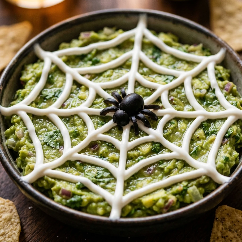 Spooky Spider Web Guacamole Halloween Snack