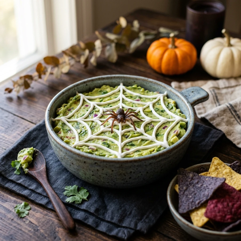 Spooky Spider Web Guacamole Halloween Snack