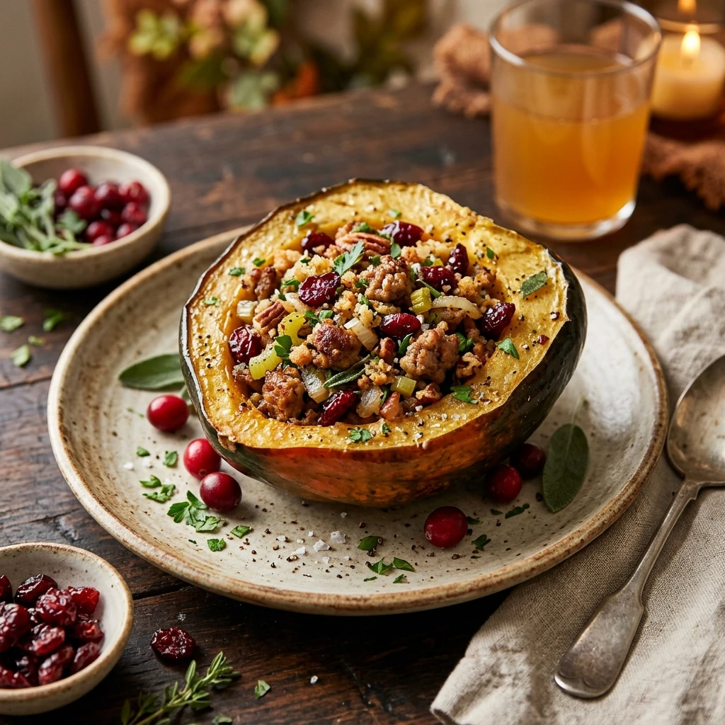 Stuffed Acorn Squash With Sausage And Cranberries